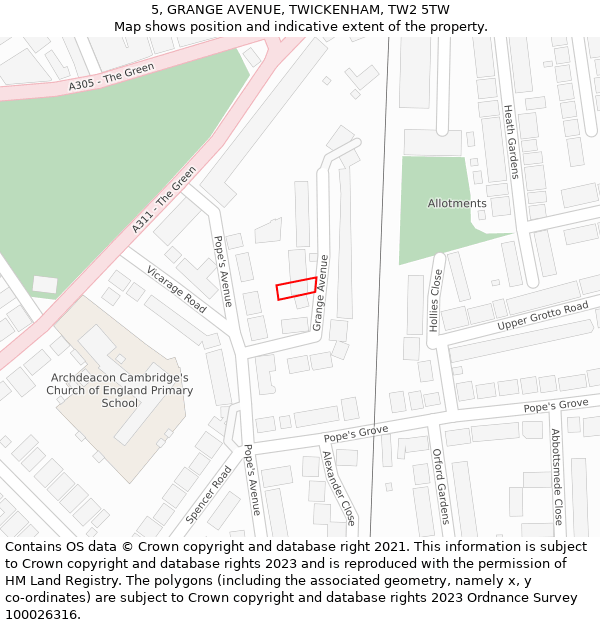 5, GRANGE AVENUE, TWICKENHAM, TW2 5TW: Location map and indicative extent of plot