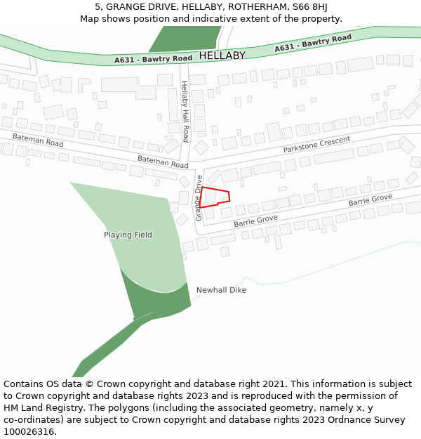 5, GRANGE DRIVE, HELLABY, ROTHERHAM, S66 8HJ: Location map and indicative extent of plot