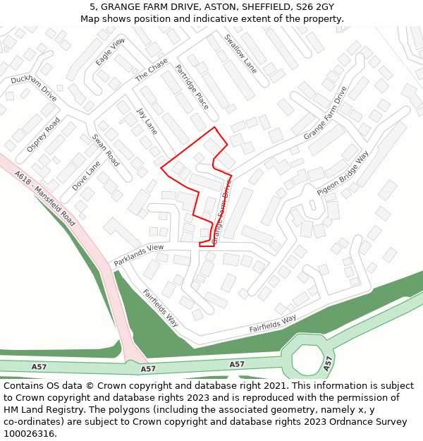 5, GRANGE FARM DRIVE, ASTON, SHEFFIELD, S26 2GY: Location map and indicative extent of plot