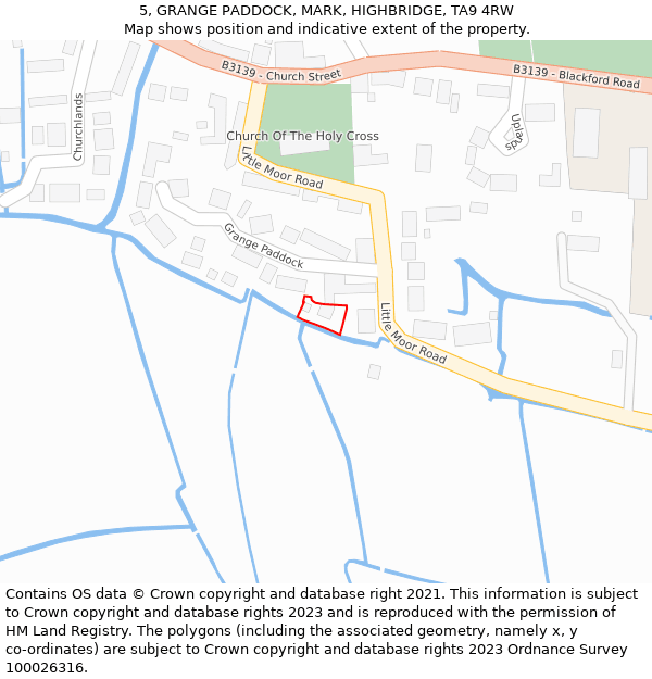 5, GRANGE PADDOCK, MARK, HIGHBRIDGE, TA9 4RW: Location map and indicative extent of plot