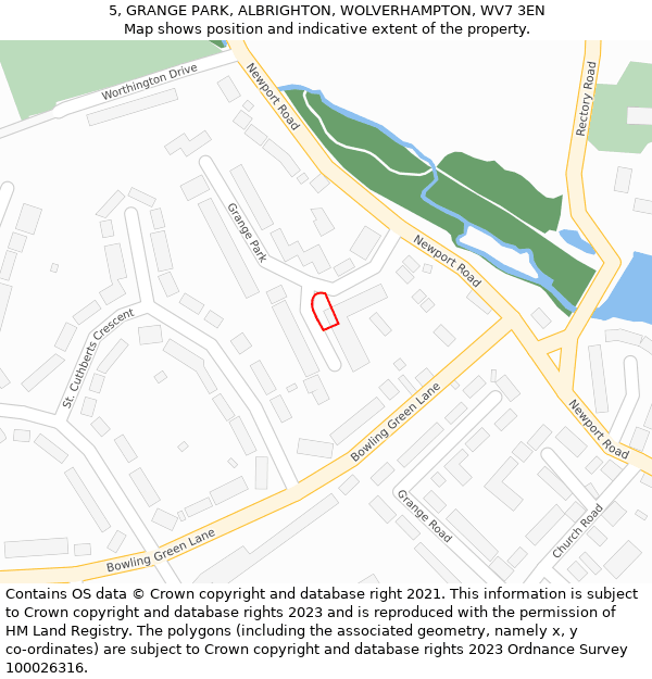 5, GRANGE PARK, ALBRIGHTON, WOLVERHAMPTON, WV7 3EN: Location map and indicative extent of plot