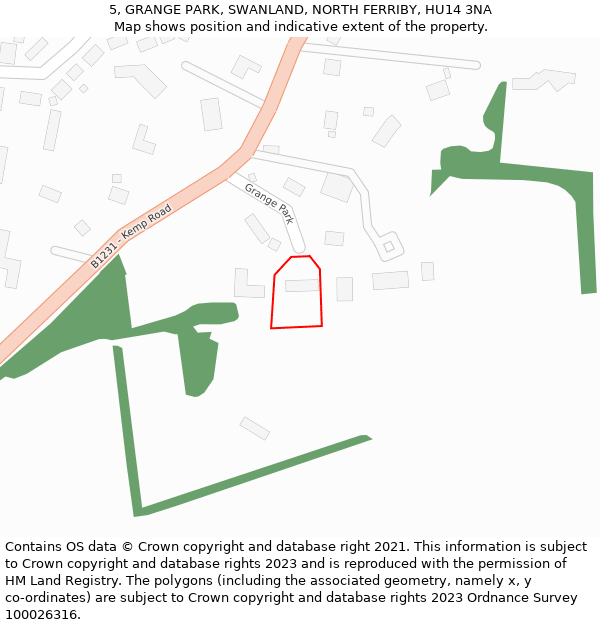 5, GRANGE PARK, SWANLAND, NORTH FERRIBY, HU14 3NA: Location map and indicative extent of plot