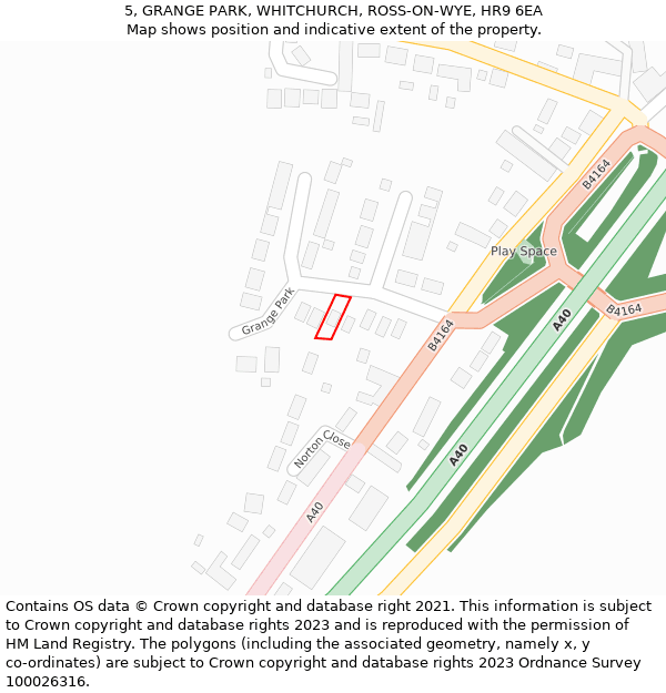 5, GRANGE PARK, WHITCHURCH, ROSS-ON-WYE, HR9 6EA: Location map and indicative extent of plot