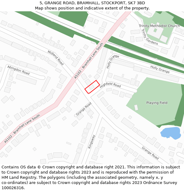 5, GRANGE ROAD, BRAMHALL, STOCKPORT, SK7 3BD: Location map and indicative extent of plot