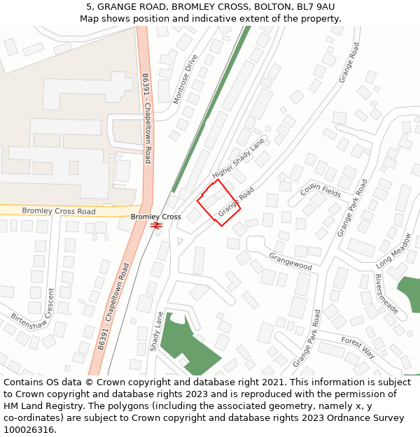 5, GRANGE ROAD, BROMLEY CROSS, BOLTON, BL7 9AU: Location map and indicative extent of plot