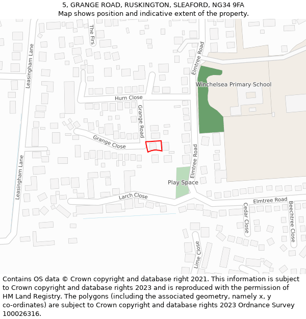 5, GRANGE ROAD, RUSKINGTON, SLEAFORD, NG34 9FA: Location map and indicative extent of plot