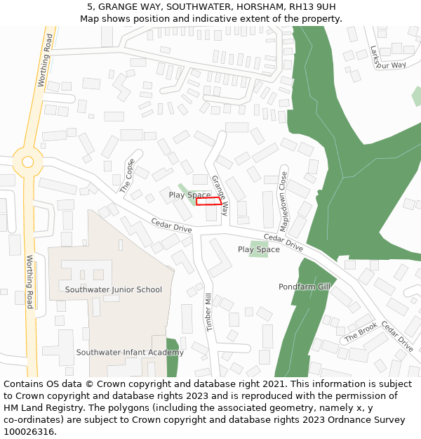 5, GRANGE WAY, SOUTHWATER, HORSHAM, RH13 9UH: Location map and indicative extent of plot