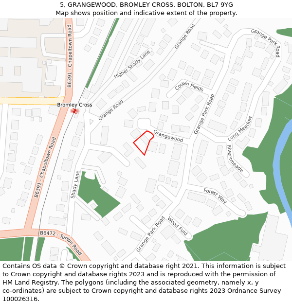 5, GRANGEWOOD, BROMLEY CROSS, BOLTON, BL7 9YG: Location map and indicative extent of plot