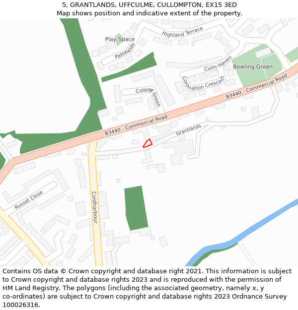 5, GRANTLANDS, UFFCULME, CULLOMPTON, EX15 3ED: Location map and indicative extent of plot