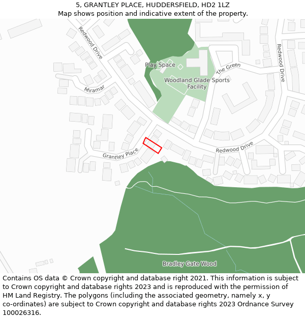 5, GRANTLEY PLACE, HUDDERSFIELD, HD2 1LZ: Location map and indicative extent of plot