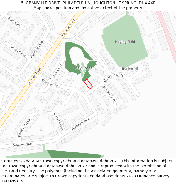 5, GRANVILLE DRIVE, PHILADELPHIA, HOUGHTON LE SPRING, DH4 4XB: Location map and indicative extent of plot