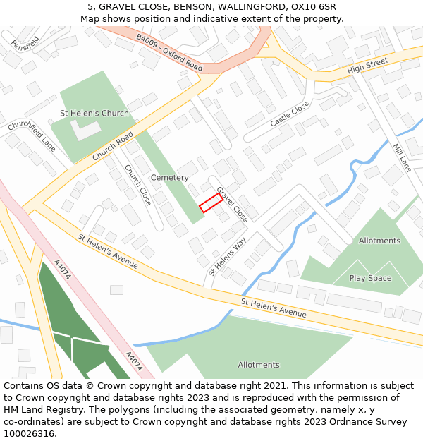 5, GRAVEL CLOSE, BENSON, WALLINGFORD, OX10 6SR: Location map and indicative extent of plot