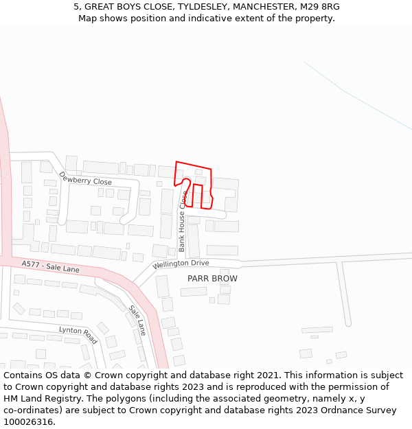 5, GREAT BOYS CLOSE, TYLDESLEY, MANCHESTER, M29 8RG: Location map and indicative extent of plot