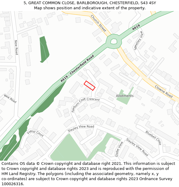 5, GREAT COMMON CLOSE, BARLBOROUGH, CHESTERFIELD, S43 4SY: Location map and indicative extent of plot