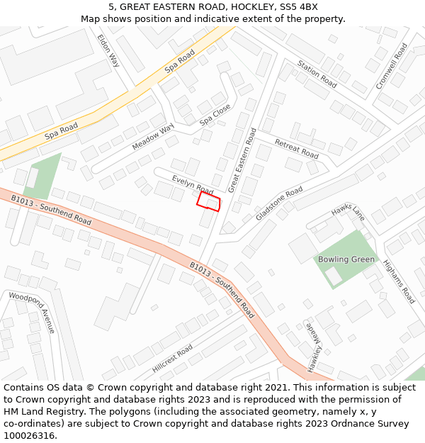 5, GREAT EASTERN ROAD, HOCKLEY, SS5 4BX: Location map and indicative extent of plot