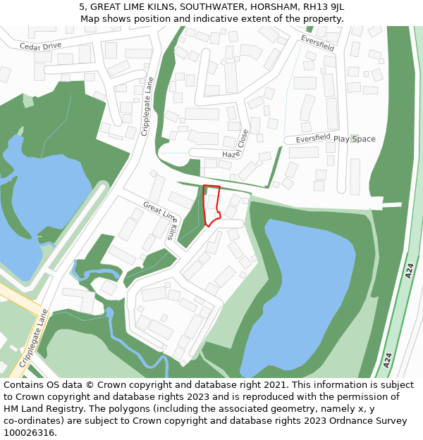 5, GREAT LIME KILNS, SOUTHWATER, HORSHAM, RH13 9JL: Location map and indicative extent of plot