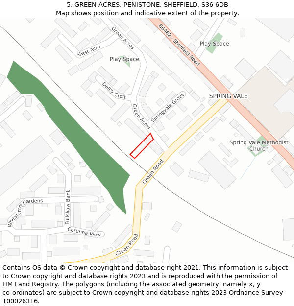 5, GREEN ACRES, PENISTONE, SHEFFIELD, S36 6DB: Location map and indicative extent of plot