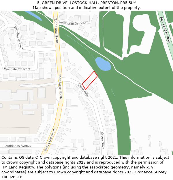 5, GREEN DRIVE, LOSTOCK HALL, PRESTON, PR5 5UY: Location map and indicative extent of plot