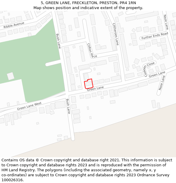 5, GREEN LANE, FRECKLETON, PRESTON, PR4 1RN: Location map and indicative extent of plot