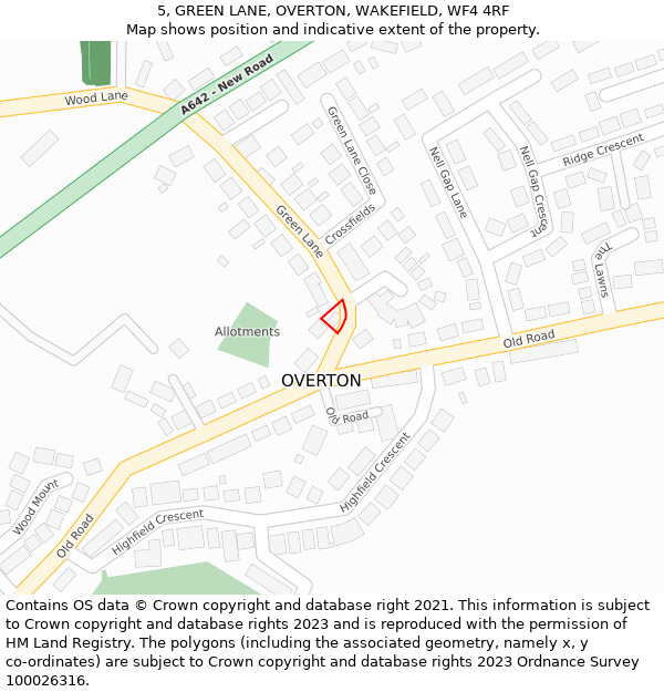 5, GREEN LANE, OVERTON, WAKEFIELD, WF4 4RF: Location map and indicative extent of plot