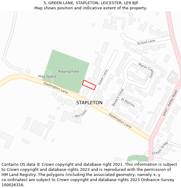 5, GREEN LANE, STAPLETON, LEICESTER, LE9 8JP: Location map and indicative extent of plot