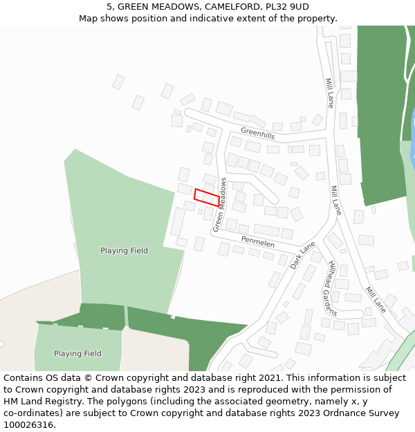 5, GREEN MEADOWS, CAMELFORD, PL32 9UD: Location map and indicative extent of plot