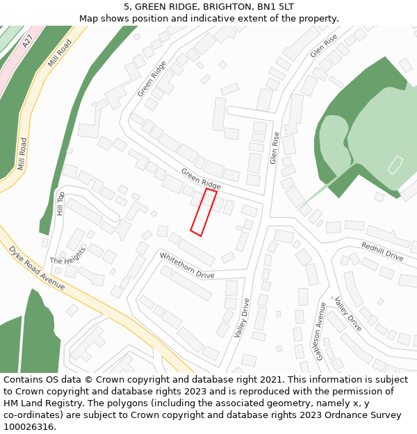 5, GREEN RIDGE, BRIGHTON, BN1 5LT: Location map and indicative extent of plot