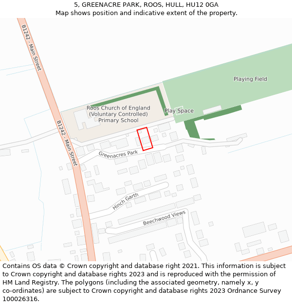 5, GREENACRE PARK, ROOS, HULL, HU12 0GA: Location map and indicative extent of plot