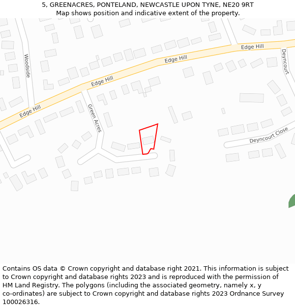 5, GREENACRES, PONTELAND, NEWCASTLE UPON TYNE, NE20 9RT: Location map and indicative extent of plot