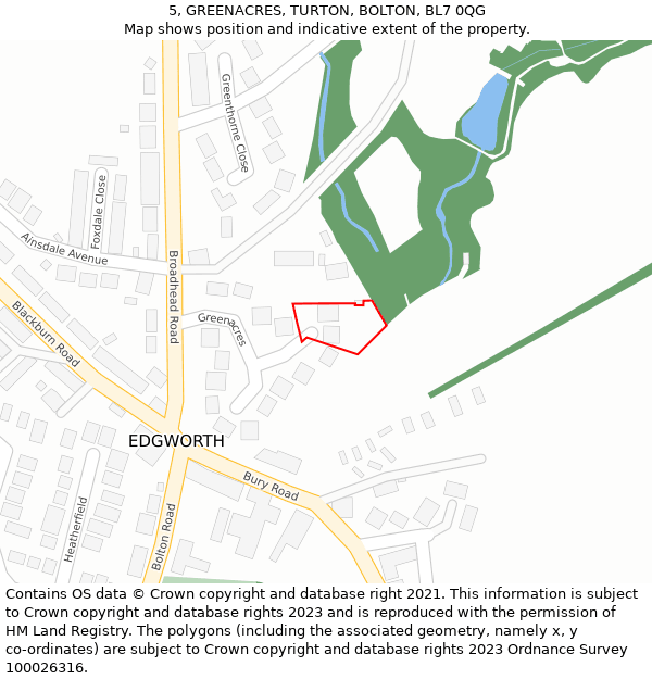 5, GREENACRES, TURTON, BOLTON, BL7 0QG: Location map and indicative extent of plot