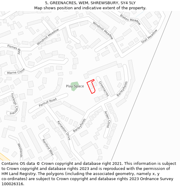 5, GREENACRES, WEM, SHREWSBURY, SY4 5LY: Location map and indicative extent of plot