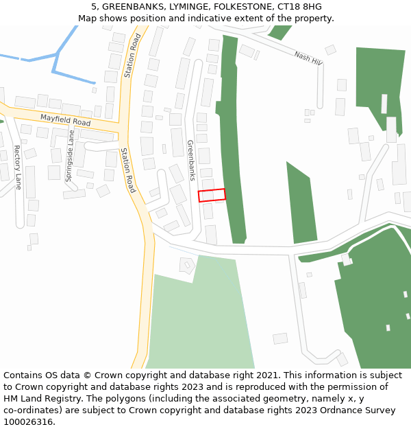 5, GREENBANKS, LYMINGE, FOLKESTONE, CT18 8HG: Location map and indicative extent of plot