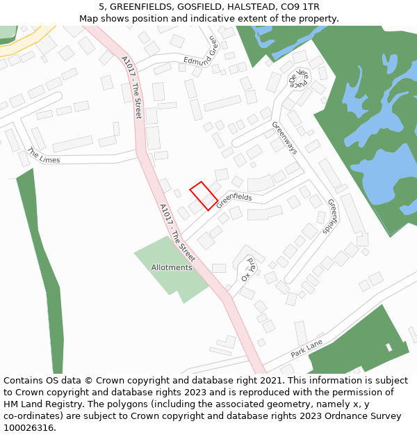 5, GREENFIELDS, GOSFIELD, HALSTEAD, CO9 1TR: Location map and indicative extent of plot