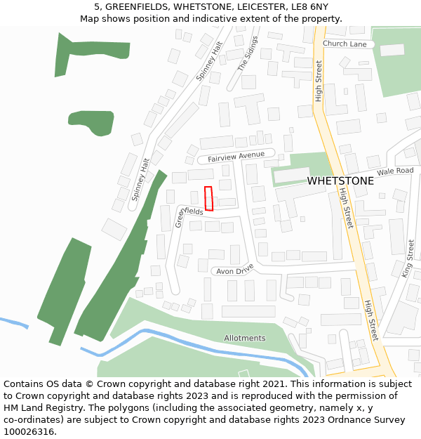 5, GREENFIELDS, WHETSTONE, LEICESTER, LE8 6NY: Location map and indicative extent of plot