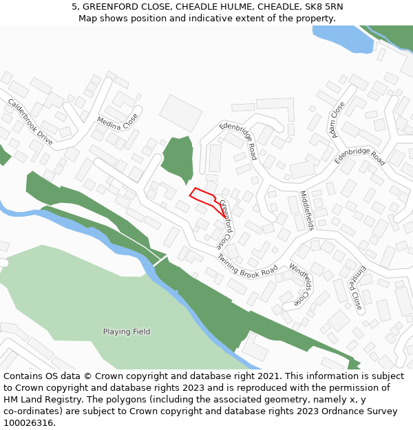 5, GREENFORD CLOSE, CHEADLE HULME, CHEADLE, SK8 5RN: Location map and indicative extent of plot