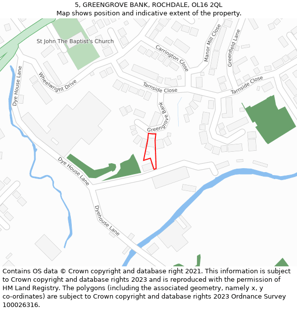 5, GREENGROVE BANK, ROCHDALE, OL16 2QL: Location map and indicative extent of plot