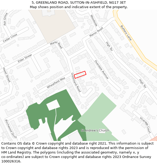 5, GREENLAND ROAD, SUTTON-IN-ASHFIELD, NG17 3ET: Location map and indicative extent of plot