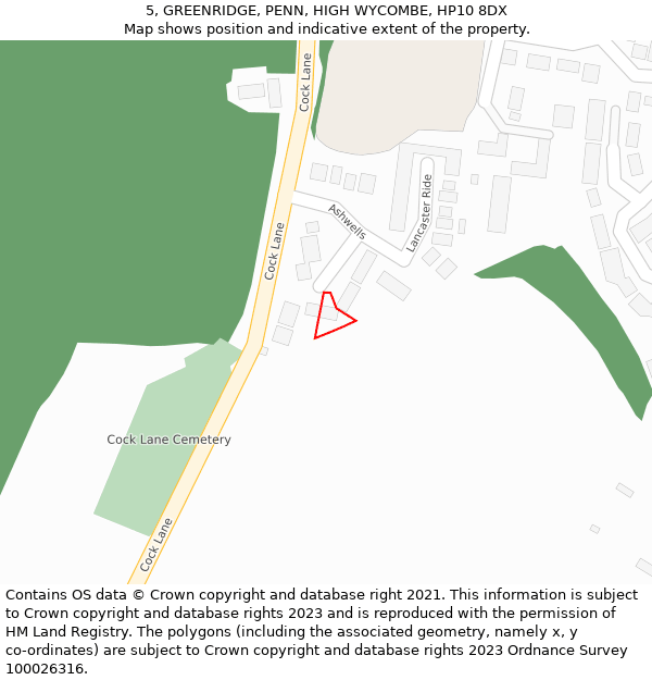 5, GREENRIDGE, PENN, HIGH WYCOMBE, HP10 8DX: Location map and indicative extent of plot