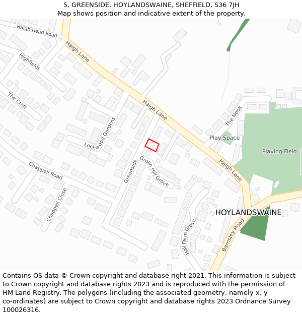 5, GREENSIDE, HOYLANDSWAINE, SHEFFIELD, S36 7JH: Location map and indicative extent of plot