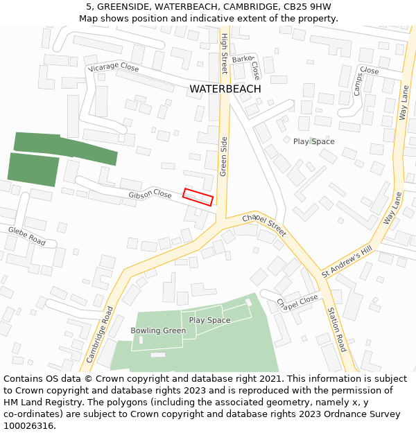 5, GREENSIDE, WATERBEACH, CAMBRIDGE, CB25 9HW: Location map and indicative extent of plot