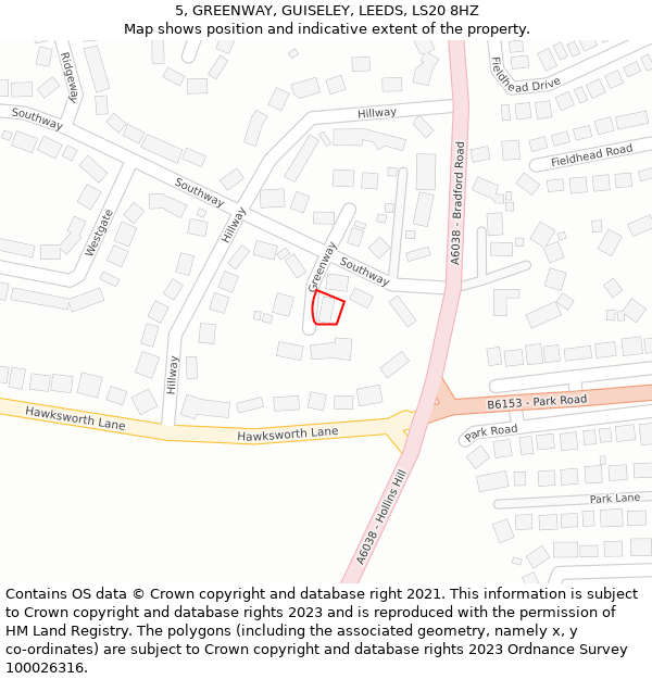 5, GREENWAY, GUISELEY, LEEDS, LS20 8HZ: Location map and indicative extent of plot