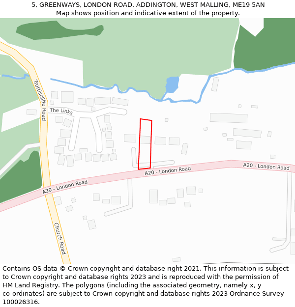 5, GREENWAYS, LONDON ROAD, ADDINGTON, WEST MALLING, ME19 5AN: Location map and indicative extent of plot
