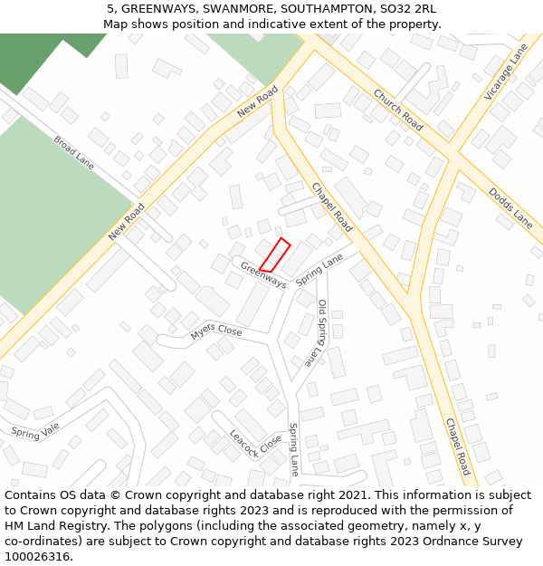 5, GREENWAYS, SWANMORE, SOUTHAMPTON, SO32 2RL: Location map and indicative extent of plot