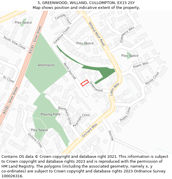 5, GREENWOOD, WILLAND, CULLOMPTON, EX15 2SY: Location map and indicative extent of plot