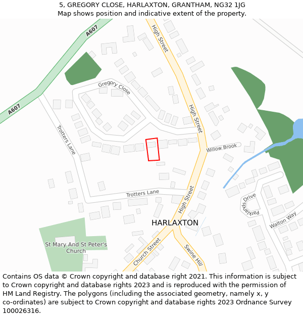 5, GREGORY CLOSE, HARLAXTON, GRANTHAM, NG32 1JG: Location map and indicative extent of plot