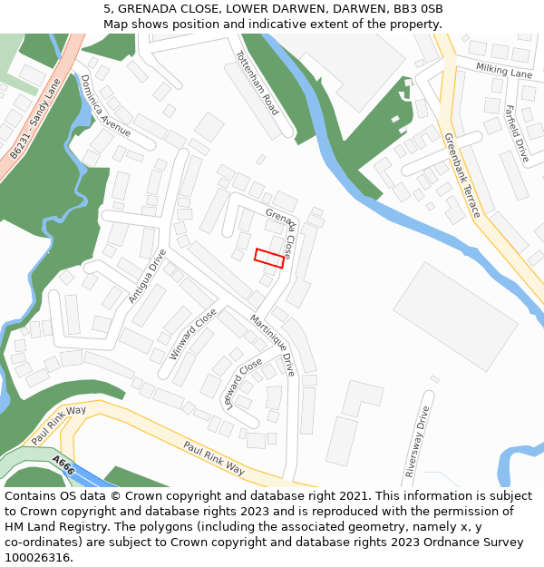 5, GRENADA CLOSE, LOWER DARWEN, DARWEN, BB3 0SB: Location map and indicative extent of plot