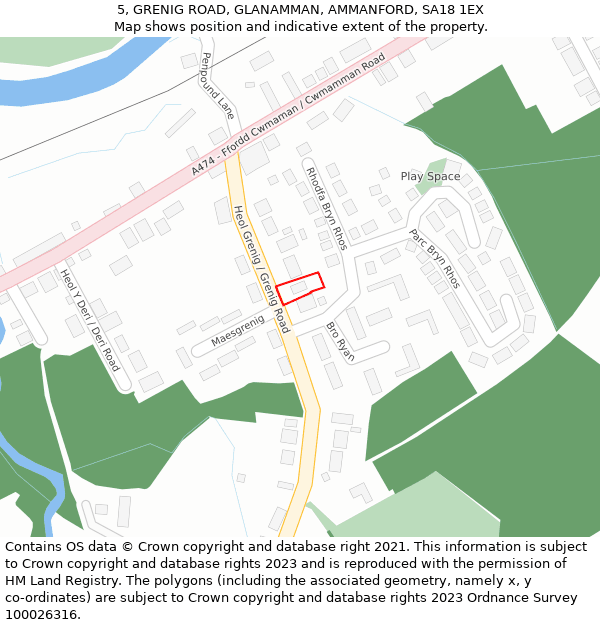 5, GRENIG ROAD, GLANAMMAN, AMMANFORD, SA18 1EX: Location map and indicative extent of plot