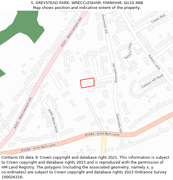 5, GREYSTEAD PARK, WRECCLESHAM, FARNHAM, GU10 4NB: Location map and indicative extent of plot