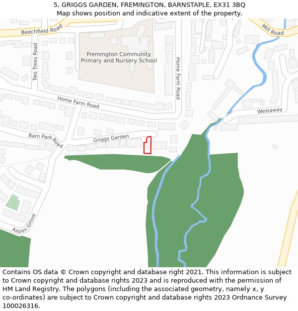 5, GRIGGS GARDEN, FREMINGTON, BARNSTAPLE, EX31 3BQ: Location map and indicative extent of plot