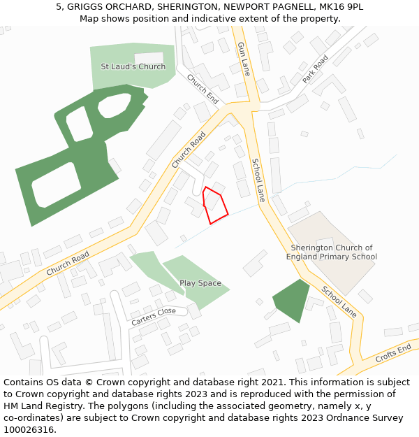 5, GRIGGS ORCHARD, SHERINGTON, NEWPORT PAGNELL, MK16 9PL: Location map and indicative extent of plot